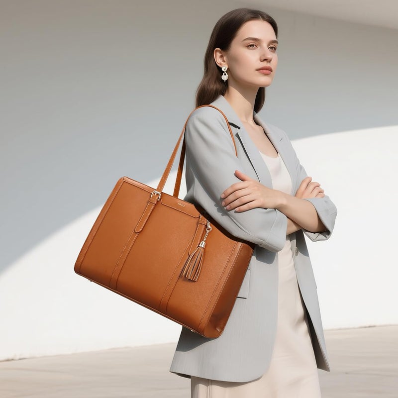 Keyli 4pc Sets Laptop Bag for Women Large Leather Laptop Briefcase with USB Charging Port Computer Shoulder tote Bags Purse - Image 3